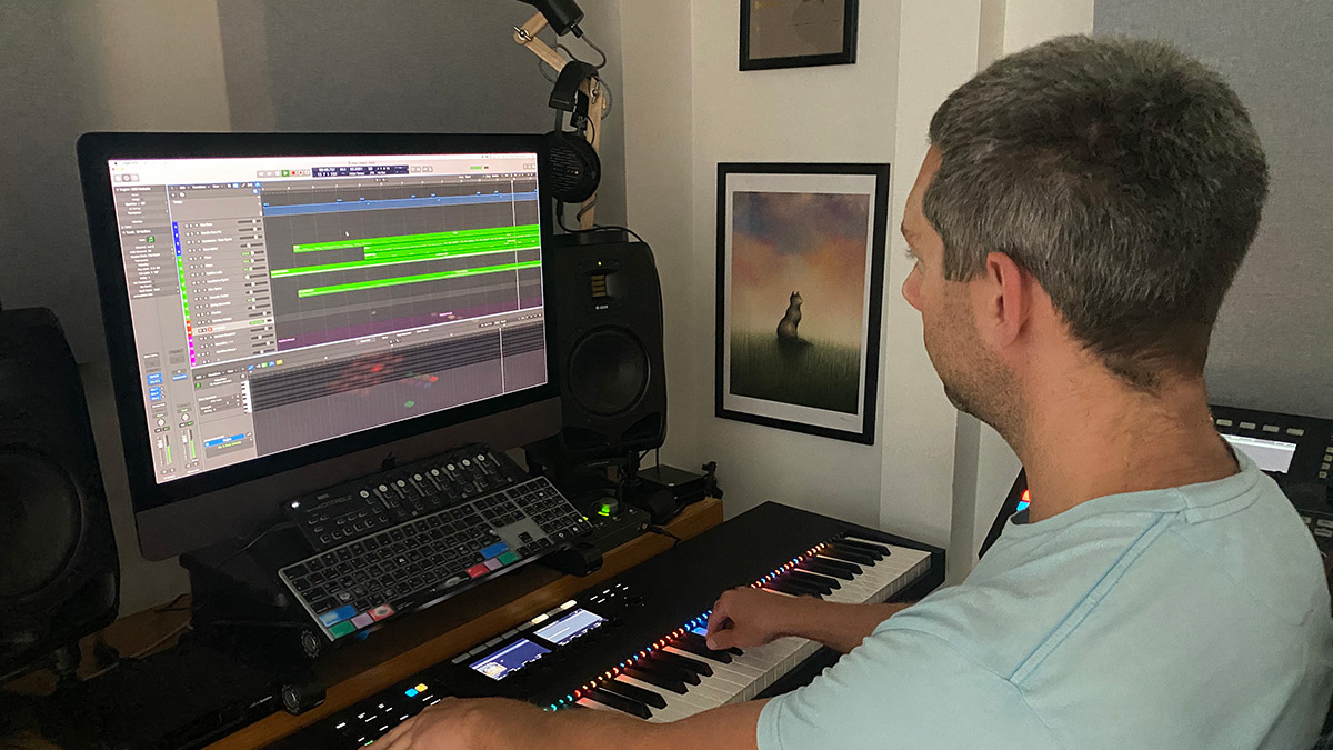 Matt stewart-evans in his music production studio